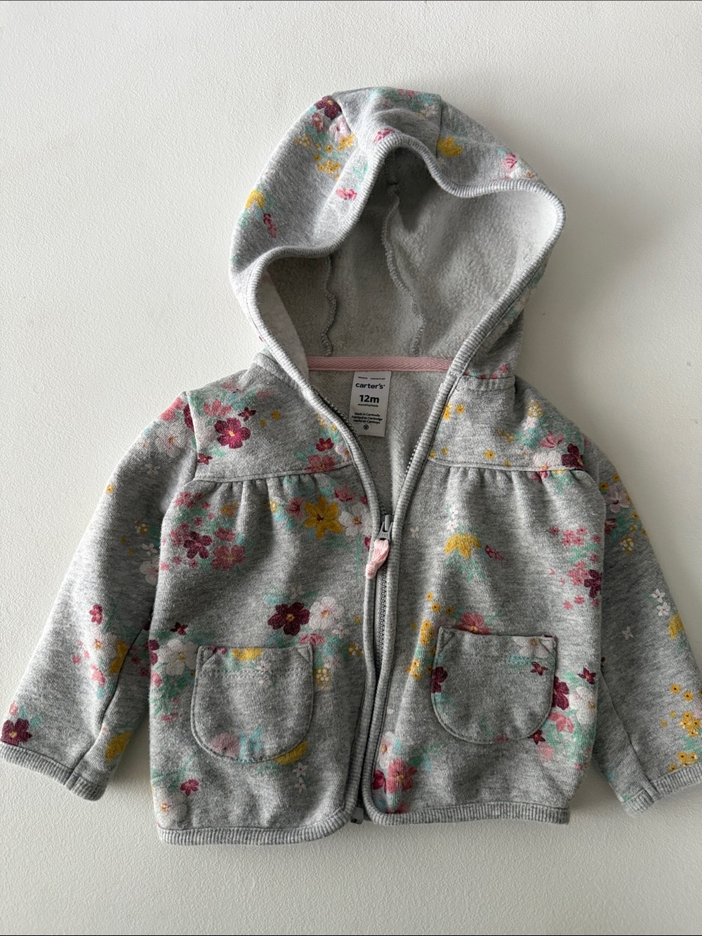 Carter's - Gray Hooded Zip Jacket with Pink & Yellow Floral Print